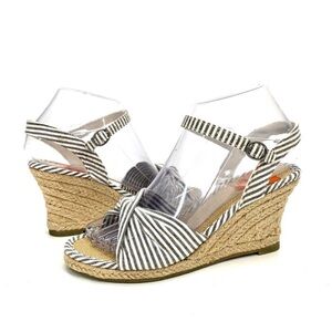 Rocket Dog Blue White Seersucker Espadrille Wedge Sandals Size 6 Summer Shoes